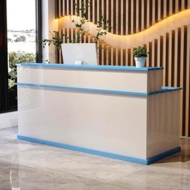 Imagem de Luzes de balcão de recepção moderno balcão de varejo com gavetas mesa de recepção balcão frontal com armário armário caixa simples para checkout, escritório, salão de beleza, lobby, I, 150 x 60 x 100