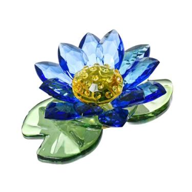 Imagem de Gralara Estatueta de lótus de flores, ornamento para casa, miniatura de vidro, flores, peça central, estátua de lótus, novidade para armário de hotel, quarto, Azul