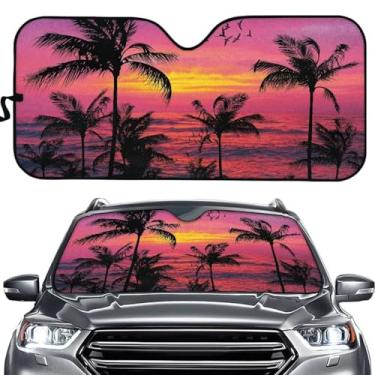 Imagem de TOADDMOS Hawaii Sunset Car Para-brisa Protetor de Tela Bloqueador de Palmeira de Coco Proteção de Isolamento Térmico para Para-brisas de Carro Bloqueia os Raios UV e Mantém Seu Veículo Fresco