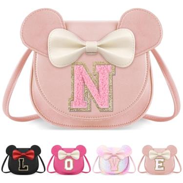 Imagem de izuzta Bolsa infantil para crianças 1 2 3 4 5 6 7 8 anos de idade bonito mouse orelha laço bolsa transversal presente de aniversário, Grande/bolsa rosa/letra rosa, N, N
