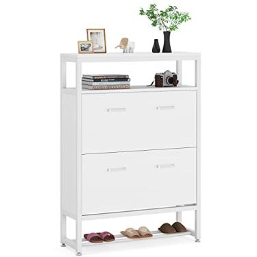 Imagem de LITTLE TREE Armário de sapatos com gaveta flip, balde de ponta, armazenamento de armário para entrada, 20 pares, moderno, organizador de sapatos para tênis, saltos, botas, chinelos, branco puro