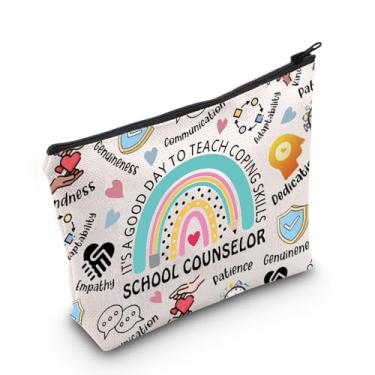 Imagem de WCGXKO Bolsa de maquiagem com zíper para presente de conselheiro escolar It's A Good Day To Teach Coping Skills, Bege, B-counselorcoping
