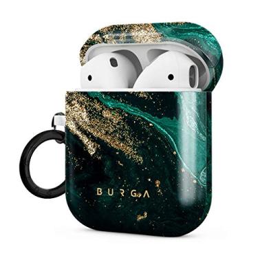 Imagem de Burga Capa rígida para Airpod compatível com Apple Airpods 2 e 1, capa fofa de mármore com glitter dourado e pedra verde esmeralda de jade, capa protetora de plástico rígido
