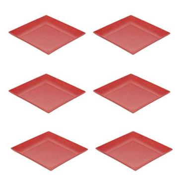 Imagem de 6un Petisqueira prato quadrado 24cm ecológico vermelho - evo