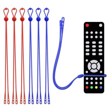 Imagem de 6 peças de rabicho de silicone para controle remoto ajustável, azul e vermelho, guia localizadora de TV portátil para Apple, LG, Samsung, Sony