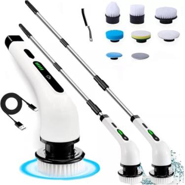 Imagem de Esfregão Elétrico Giratório 9 em 1 Escova Rotativa MOP Para Limpeza Sem Fio Multiuso Portátil Recarregável Com Cabo Ajustável Limpa Chão Banheiro Cozinha Azulejo Piso