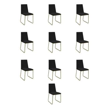 Imagem de Kit 10 Cadeiras De Jantar Cozinha Industrial Lexa Veludo Élpis Móveis Preto Dourada