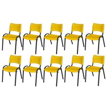 Imagem de Cadeira Iso Base Preto Escola, Escritório Amarelo - Kit 10 Un - LAURAL