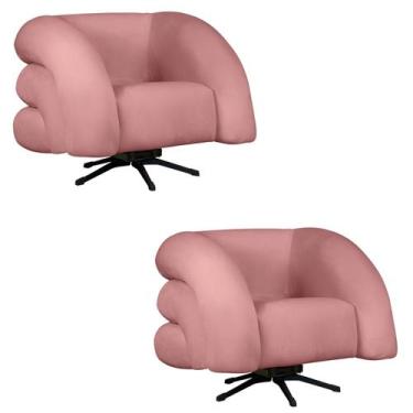 Imagem de Kit 2 Poltrona Decorativa Micheli Giratória e Balanço Veludo - Fina Mo