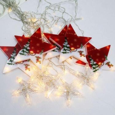 Imagem de Varal Pisca Leds Decoração Estrelas Noel Natal Amarelo De 3m