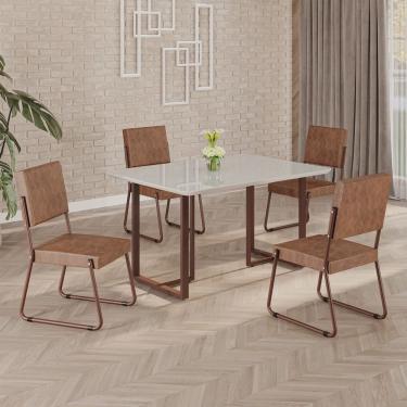 Imagem de Conjunto Sala de Jantar Mesa 120x90cm Base Lunna Tampo Mdf Laca com Vidro Napoli