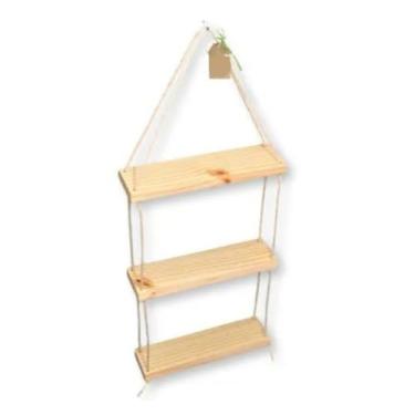 Imagem de Estante Decorativa Prateleiras suspensa Organizadora Suporte Madeira para Vasos Plantas Quarto Cozinha Area Prateleira Madeira Tabua Pinus (3 Prateleira)