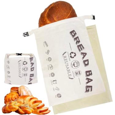 Imagem de Sacos de pão de linho reutilizáveis - tecido de algodão natural mantém o pão de fermento fresco por dias - Sacos de armazenamento para pão caseiro - Acessórios de fabricação de presente para padeiros
