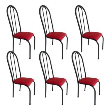 Imagem de Kit 6 Cadeira Sala Jantar Aço Tubolar Cozinha Corino Junco Cor Do Assento: vermelho