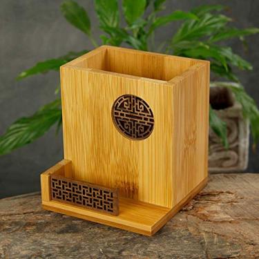 Imagem de Porta-lápis multifuncional de madeira e bambu, caixa de armazenamento de mesa, suporte de cosméticos, acessórios criativos de escritório (tamanho: estilo 1) (estilo 2) super conveniente (estilo 2) ()