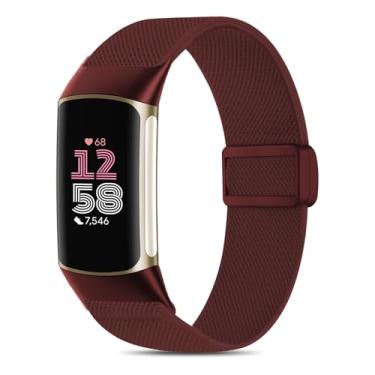 Imagem de EverAct Pulseira magnética elástica de nylon compatível com Fitbit Charge 6/Fitbit Charge 5, pulseira esportiva ajustável de tecido elástico para smartwatch Charge 5/6, feminino e masculino