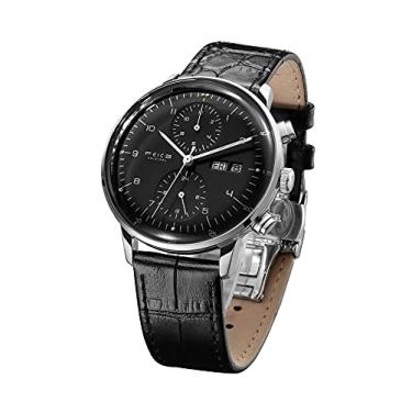 Imagem de FEICE Relógio mecânico masculino Bauhaus Relógio automático de aço inoxidável com corda automática, relógios casuais para homens com pulseiras de couro, calendário de data-FM121 (preto-1), 3, preto,