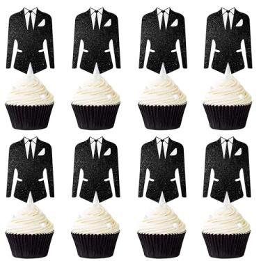 Imagem de 12pcs Men's Suit Dessert Cupcake Topper for Boys Men Happy Birthday Father's Day Family Party Decorations
