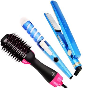 Imagem de Kit Prancha Chapinha Alisadora + Modelador de Cachos Profissional Spiral + Escova Secadora Alisadora com Tecnologia Íon – Alisa, Modela, Seca e Dá Brilho – Uso Doméstico e Profissional 110v
