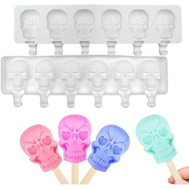 Imagem de 1 pacote de moldes de picolé em forma de crânio fofo de silicone, 6 cavidades moldes de picolé para crianças adultos molde de sorvete molde de bolo faça você mesmo picolé caseiro, moldes de silicone B