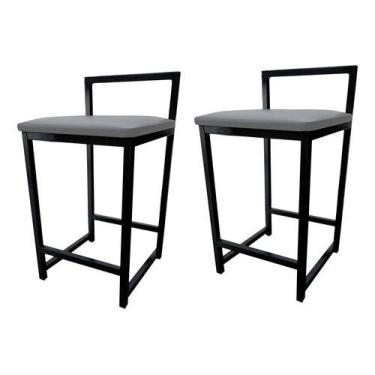 Imagem de Kit 2 Banqueta Baixa Quadrada Industrial Cozinha Balcão Bar - Moveraço