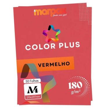 Imagem de Papel Color Plus 180g A4 210x297mm Vermelho Marpax 50un