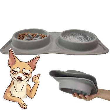 Imagem de Pote Tapete Duplo Silicone Comedouro Bebedouro Portatil Cachorro Gato 