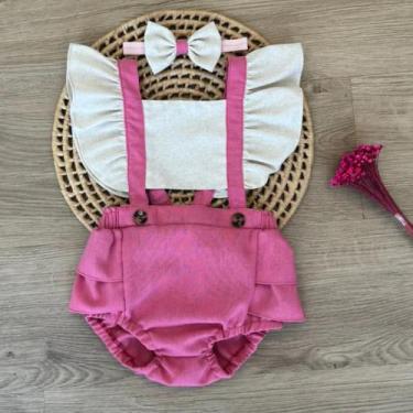 Imagem de Romper Body Jardineira Bebê Menina Lisa Nude Boho Chic Ensaio de Fotos