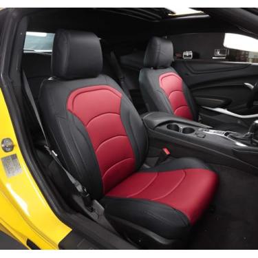 Imagem de luxuperce Capas de assento personalizadas para Chevrolet Camaro 2016-2024 6ª geração Camaro LT LS RS SS ZL Coupe/modelos conversíveis almofada de proteção de veículo de couro sintético (frente)