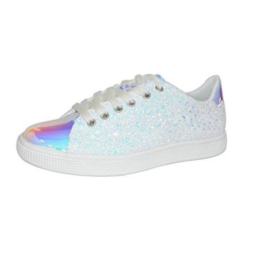 Imagem de LUCKY STEP Tênis com purpurina com cadarço | Tênis da moda | Sapatos brilhantes para mulheres, White Hologram, 9