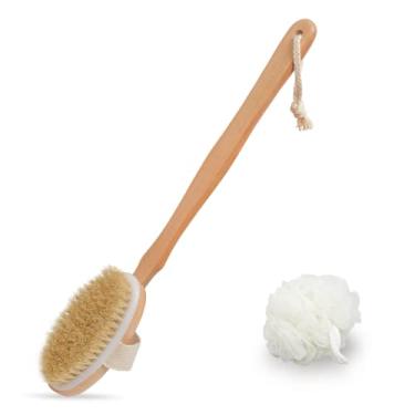 Imagem de Body Brush for Dry or Wet Skin Exfoliating Long Wood Handle Back Scrubber with White Sponge Perfect for Bath and Shower