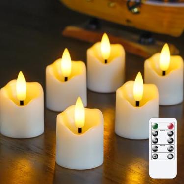 Imagem de Wroxipel Pacote com 6 velas votivas sem chamas de plástico marfim operadas por bateria, temporizador diário automático, 4 x 5,8 cm, com controle remoto