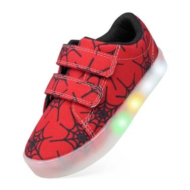 Imagem de YESKIS Sapatos da criança meninos iluminam sapatos vivaki led lona dos desenhos animados tênis de caminhada casual para criança vermelho 8