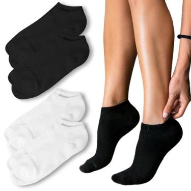 Imagem de Kit 4 Meia Soquete Feminina Cano Curto Baixo Branca e Preta - Rupee, B