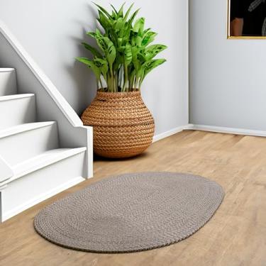 Imagem de Super Area Rugs Tapete trançado cinza pequeno para entrada - Revestimento de piso lavável para pia de cozinha Tapete cinza sólido - Oval 50,8 cm x 76,2 cm