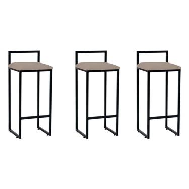 Imagem de Kit 3 Banquetas Industriais Em Aço Preta Assento Bege Preto