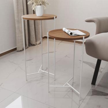 Imagem de Mesa Lateral Redonda Áquila Branca E Tampo Imbuia Marrom