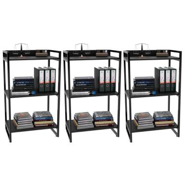 Imagem de Kit 3 Estantes Com 3 Prateleiras Escritório 14x60cm Preto