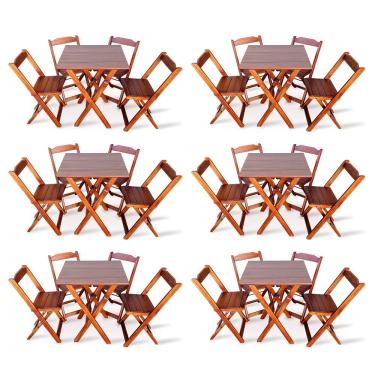 Imagem de Kit 6 Conjunto Com Jogo De Mesa 70x70 Com 4 Cadeiras Dobráveis - Imbúia - Cor: Marrom