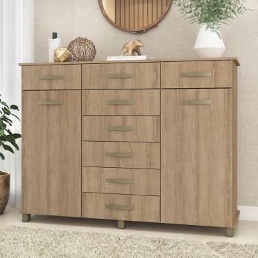 Imagem de Cômoda 8 Gavetas 2Gavetas Com Cabideiro E Pés Malibu Mel