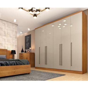 Imagem de Quarto De Casal Roupeiro 6 Portas Portugal, Cama Casal Queen, Cabeceira E Cômoda 5 Gavetas Cinamomo/Off White