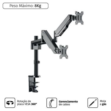 Imagem de Suporte A Gás Para 2 Monitores 17"" A 32"" Vesa 100x100 Plmsm02b