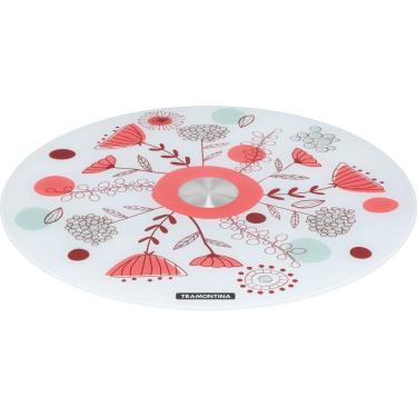 Imagem de Suporte Para Bolo Utilínea Em Vidro Temperado Branco Com Estampa Colorida 40 Cm