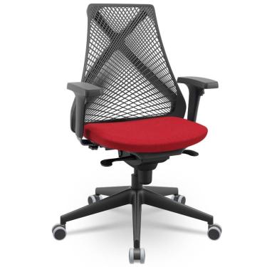 Imagem de Cadeira De Escritório Giratória Presidente Unix P03 Tela Cinza Crepe Vermelho - Lyam Decor