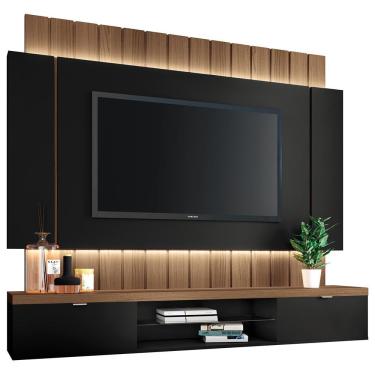Imagem de Painel Para Tv 55 Pol Ripado Com Bancada Suspensa Luzzi B01 Preto Castanho - Lyam Decor