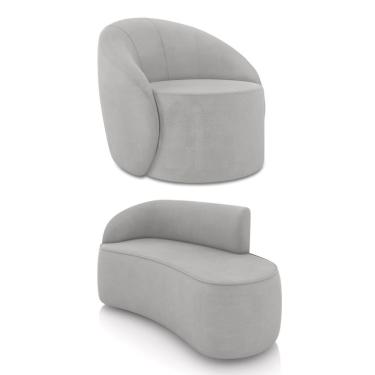 Imagem de Sofá 2 Lugares Orgânico 140cm Morgan E Poltrona Lua Suede Cinza D03 - D'rossi