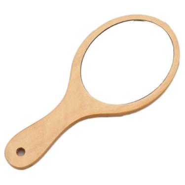 Imagem de 1 espelho de maquiagem de madeira oval de mão com alça espelho cosmético de lado único espelho de mão espelho de vaidade espelho de mão espelho de vaidade, 94 x 21 cm, madeira