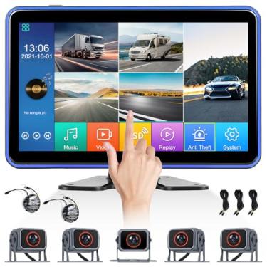Imagem de Sistema de câmera de reserva RV de 5 canais, monitor IPS de tela sensível ao toque dividida quádrupla de 10,1 polegadas, câmera traseira 5 AHD, câmera de segurança de gravação DVR para caminhão,