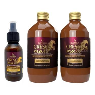Imagem de Glammour Cresce Mais, Kit Profissional para Crescimento Capilar, Shampoo 500ml + Máscara 500ml + Tônico 100ml, com Pantenol