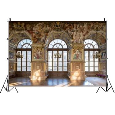 Imagem de Yeele 4,6 x 2,4 m Palácio Francês Fundo Medieval Europeu Palácio de Versalhes Lustre Mural Castelo Real Fotografia Fundo para Casamento Festa de Aniversário Crianças Adultos Família Retrato Foto